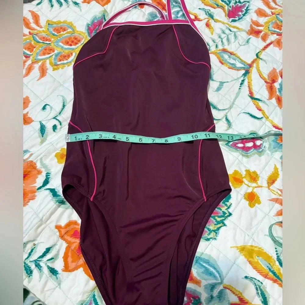 Lands End Size 6 Maroon Pink One Piece Swimsuit Bathing Underwire Classic